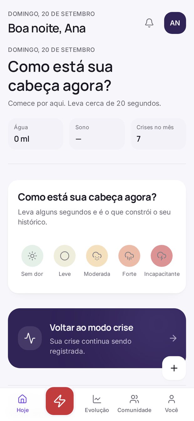 Tela Hoje do Hoje Tô Bem para registrar como está a cabeça agora